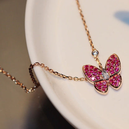 [NOBLE AURA]BUTTERFLY RED DIAMOND ROSE GOLD NECKLACE