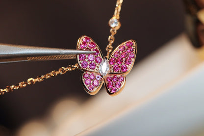 [NOBLE AURA]BUTTERFLY RED DIAMOND ROSE GOLD NECKLACE