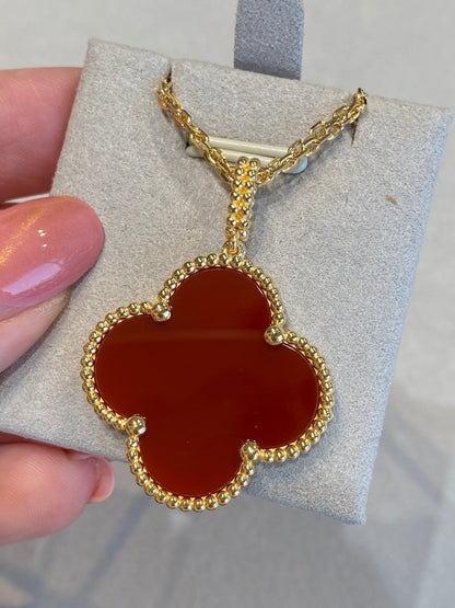 [NOBLE AURA]CLOVER 25MM NECKLACE GOLD CARNELIAN