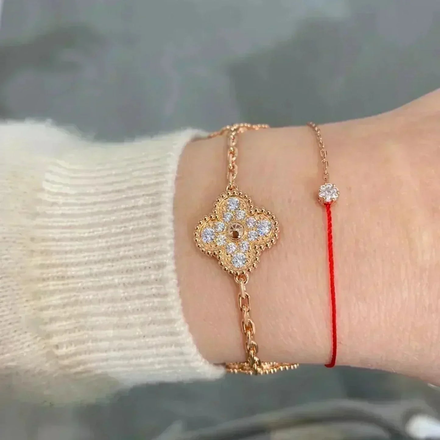 [NOBLE AURA]CLOVER 5 MOTIFS  FULL DIAMOND BRACELET