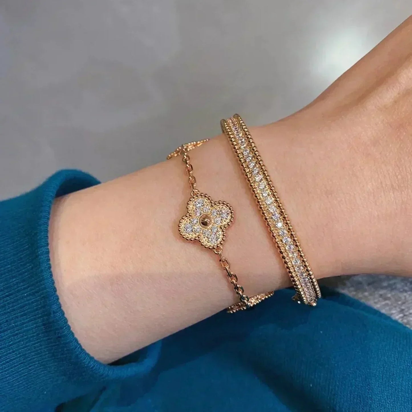 [NOBLE AURA] CLOVER 5 MOTIF FULL DIAMOND BRACELET COLLECTION