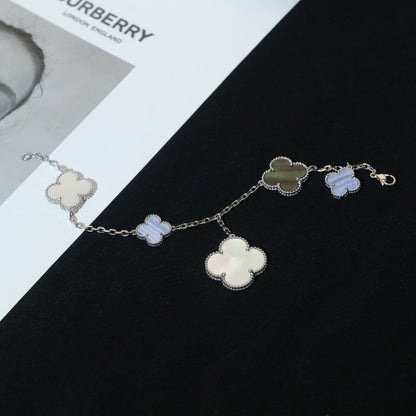 [NOBLE AURA]CLOVER BRACELET 5 MOTIFS MOP CHALCEDONY SILVER