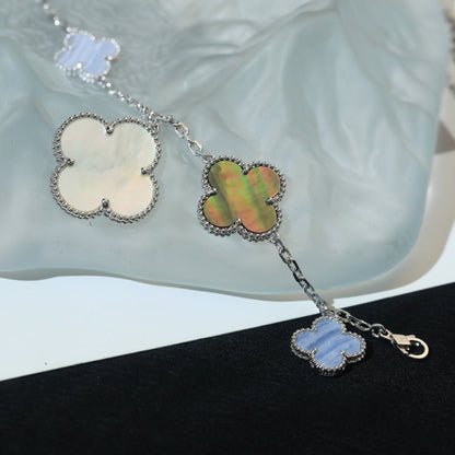 [NOBLE AURA]CLOVER BRACELET 5 MOTIFS MOP CHALCEDONY SILVER