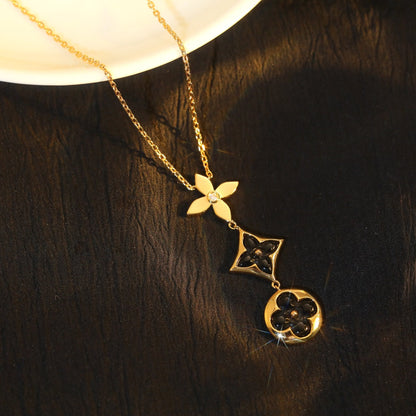 [NOBLE AURA]STAR AND SUN ONYX PINK GOLD NECKLACE