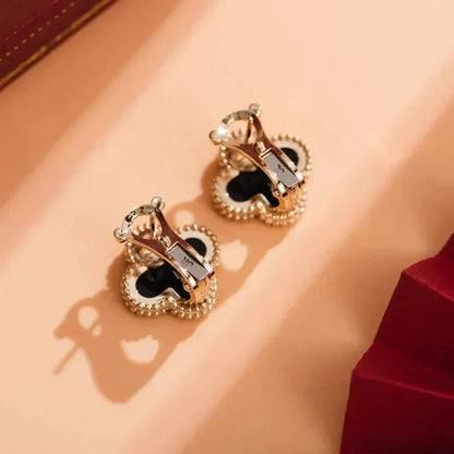 [NOBLE AURA]CLOVER MEDIUM 1 MOTIFS  ONYX STUD EARRINGS