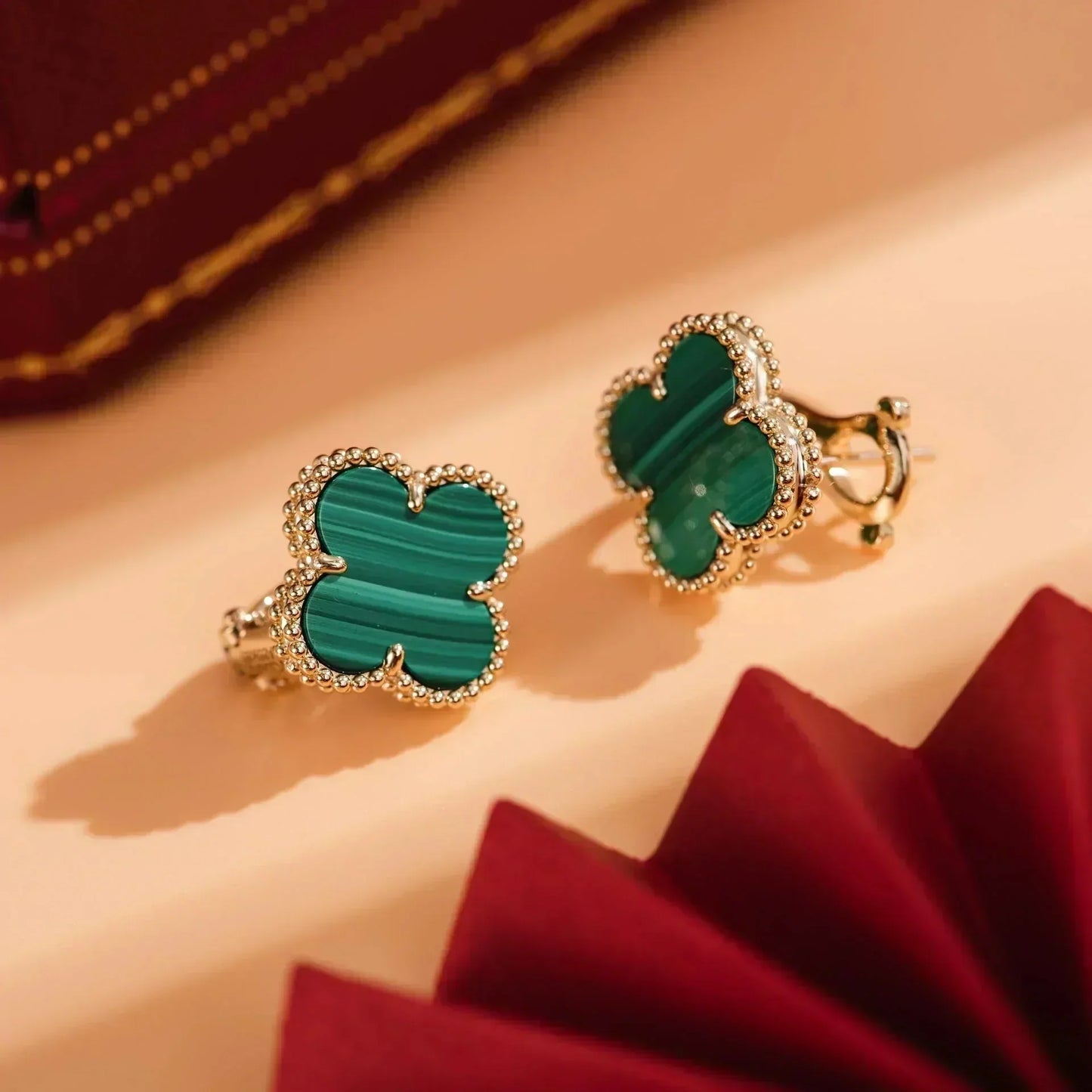 [NOBLE AURA]CLOVER MEDIUM 1 MOTIFS MALACHITE  EARRINGS
