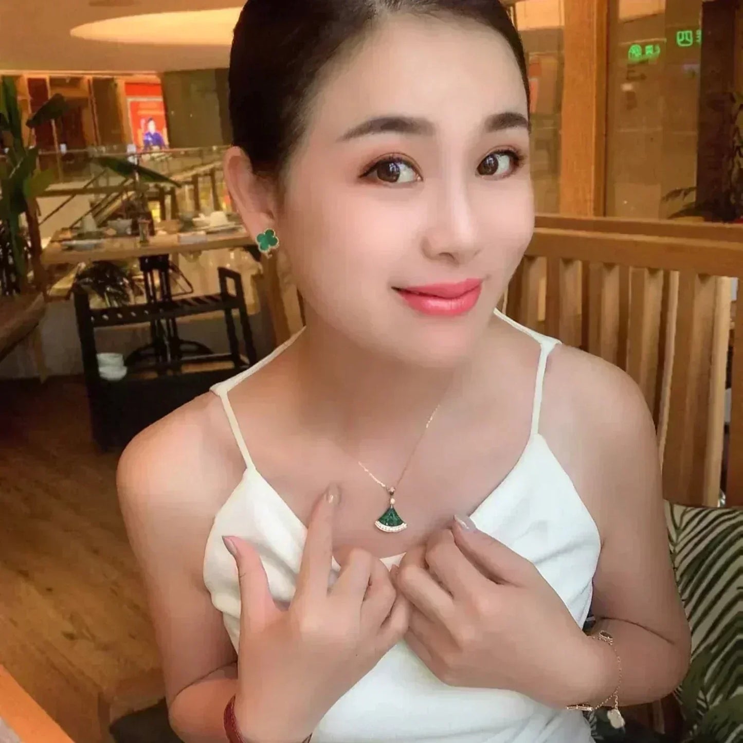 [NOBLE AURA]CLOVER MEDIUM 1 MOTIFS MALACHITE  EARRINGS