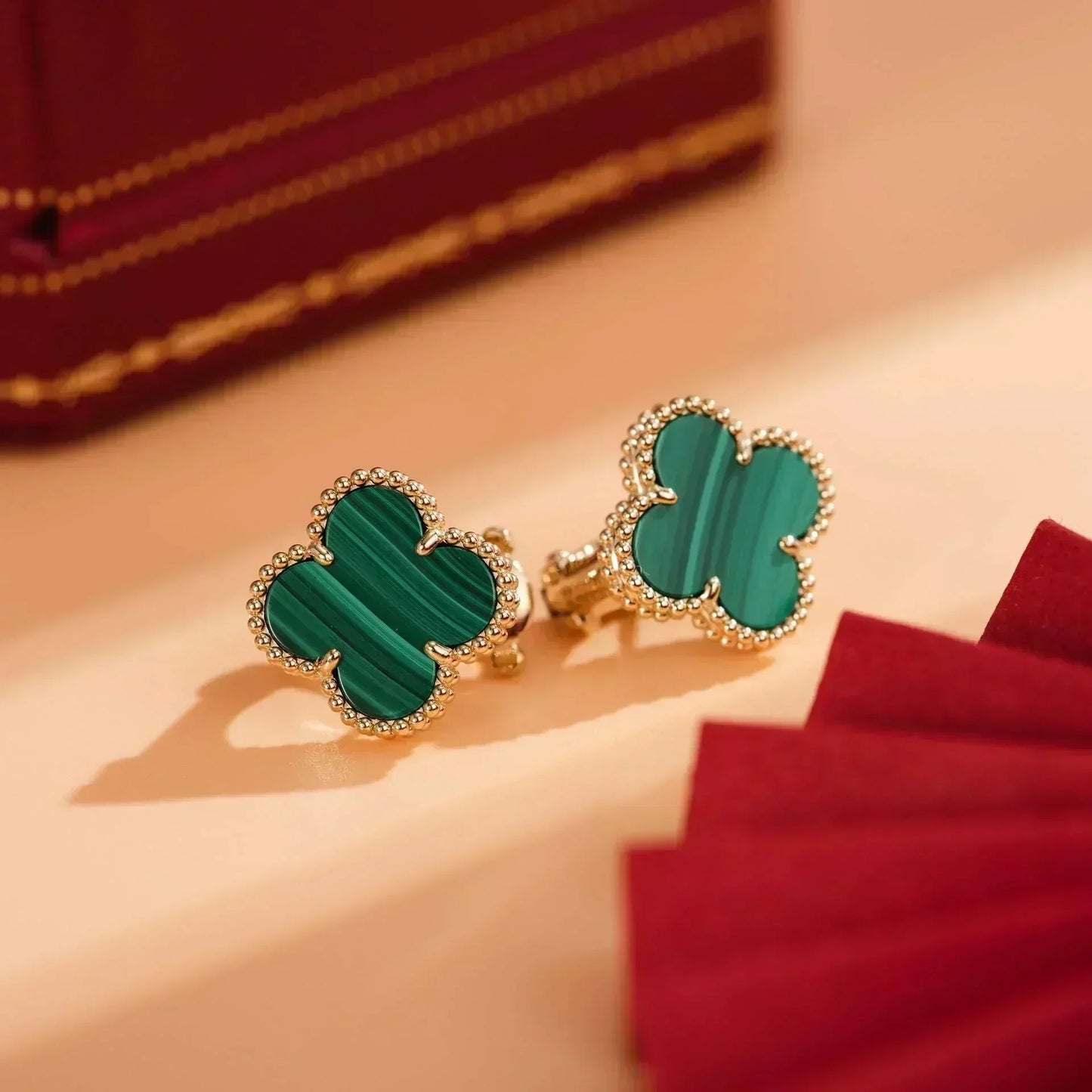 [NOBLE AURA]CLOVER MEDIUM 1 MOTIFS MALACHITE  EARRINGS