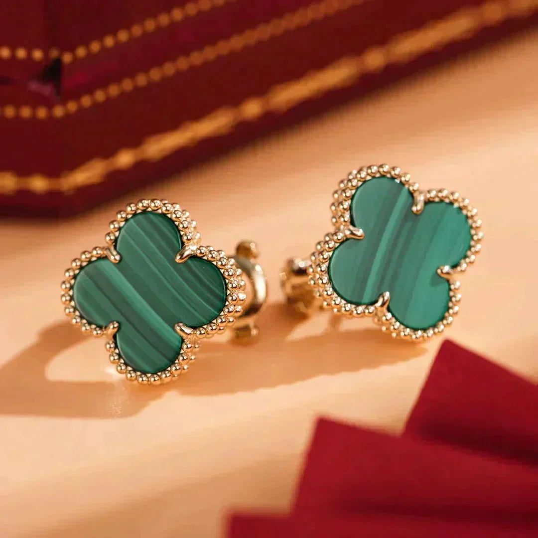 [NOBLE AURA]CLOVER MEDIUM 1 MOTIFS MALACHITE  EARRINGS