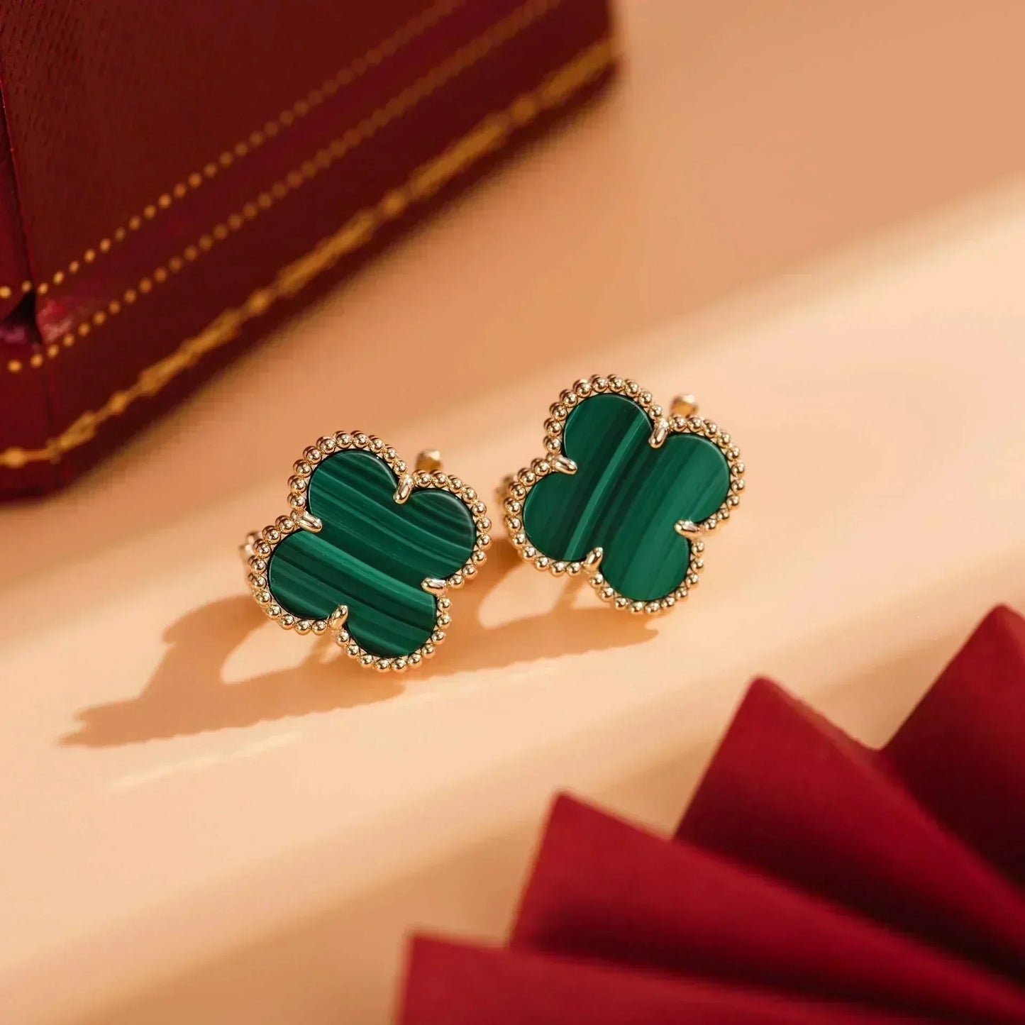 [NOBLE AURA]CLOVER MEDIUM 1 MOTIFS MALACHITE  EARRINGS