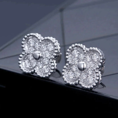 [NOBLE AURA]CLOVER 1 MOTIFS DIAMOND STUD EARRINGS SILVER