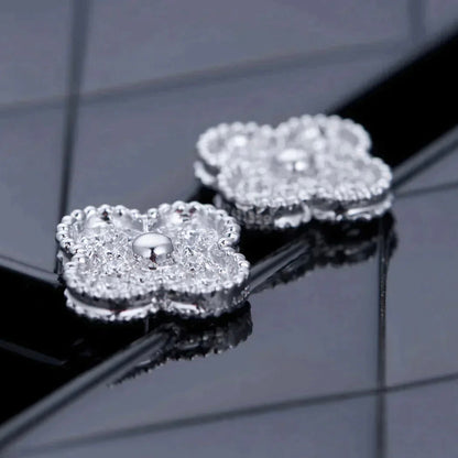 [NOBLE AURA]CLOVER 1 MOTIFS DIAMOND STUD EARRINGS SILVER