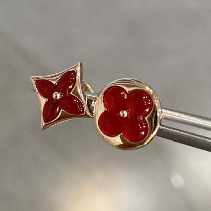 [NOBLE AURA]STAR AND SUN PINK GOLD CARNELIAN STUD EARRINGS