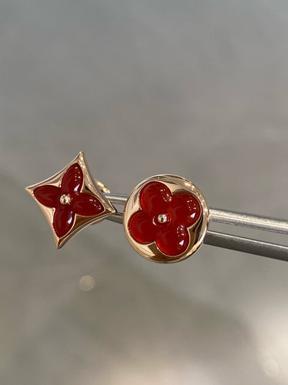 [NOBLE AURA]STAR AND SUN PINK GOLD CARNELIAN STUD EARRINGS