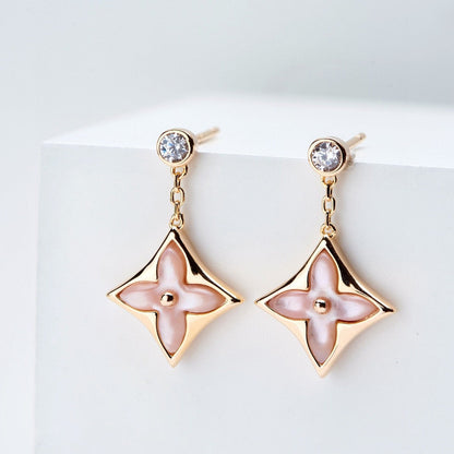 [NOBLE AURA]DOUBLE STAR PINK GOLD MOP DROP EARRINGS