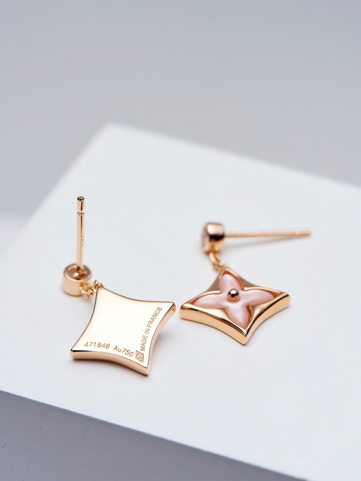 [NOBLE AURA]DOUBLE STAR PINK GOLD MOP DROP EARRINGS