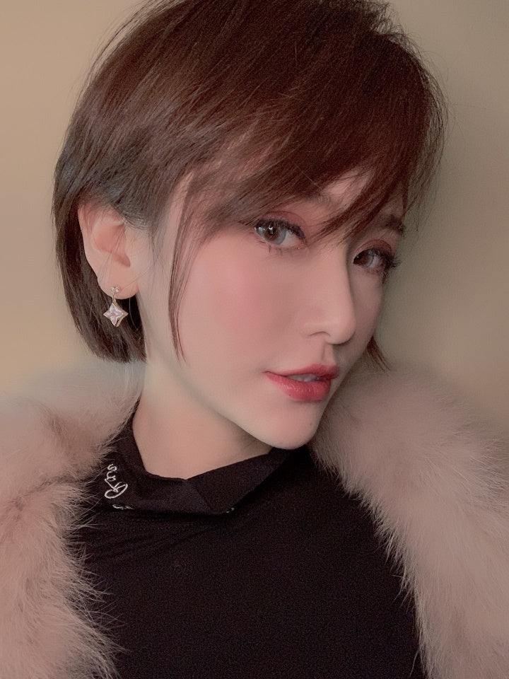 [NOBLE AURA]DOUBLE STAR PINK GOLD MOP DROP EARRINGS