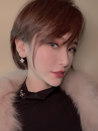 [NOBLE AURA]DOUBLE STAR PINK GOLD MOP DROP EARRINGS