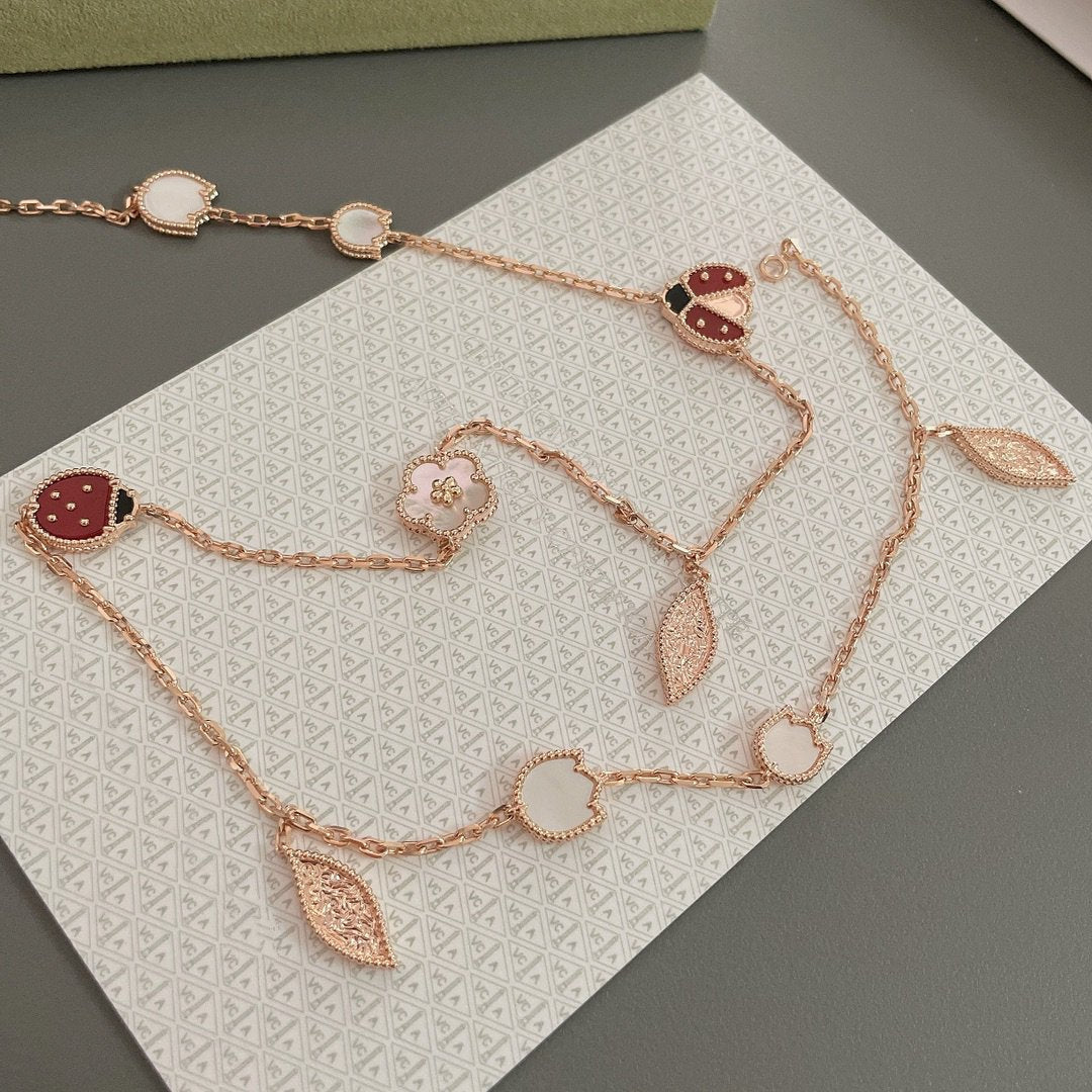 [NOBLE AURA]LUCKY SPRING 15 MOTIFS ROSE GOLD NECKLACE