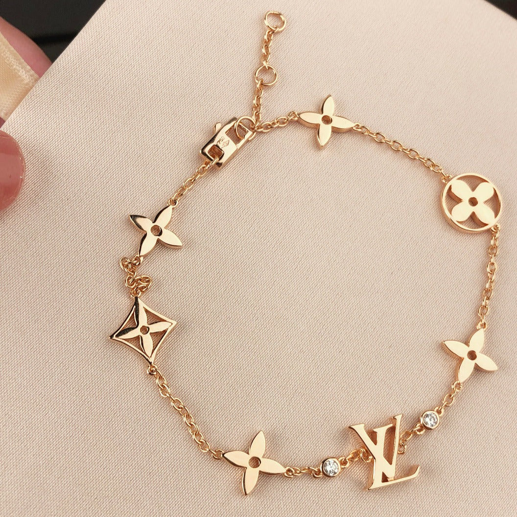 [NOBLE AURA]STAR AND SUN 7 MOTIFS GOLD BRACELET