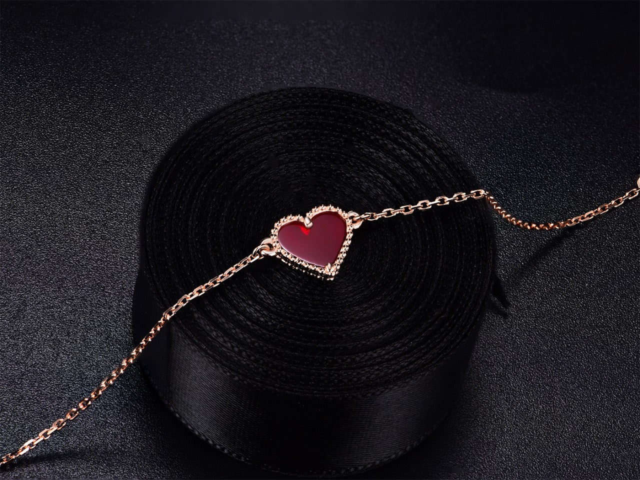[NOBLE AURA]HEART CARNELIAN PINK GOLD BRACELET