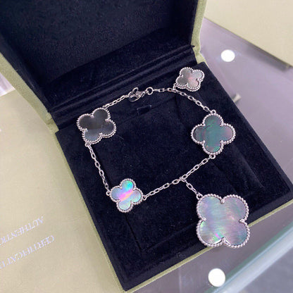 [NOBLE AURA]CLOVER 5 MOTIFS SIVLER DARK MOP BRACELET