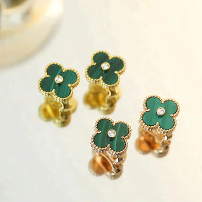 [NOBLE AURA]CLOVER MEDIUM 1 MOTIFS MALACHITE DIAMOND EARRINGS
