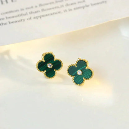[NOBLE AURA]CLOVER MEDIUM 1 MOTIFS MALACHITE DIAMOND EARRINGS