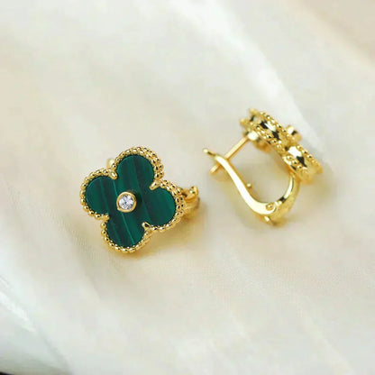 [NOBLE AURA]CLOVER MEDIUM 1 MOTIFS MALACHITE DIAMOND EARRINGS