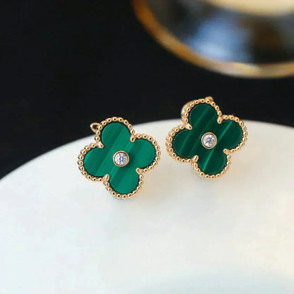 [NOBLE AURA]CLOVER MEDIUM 1 MOTIFS MALACHITE DIAMOND EARRINGS