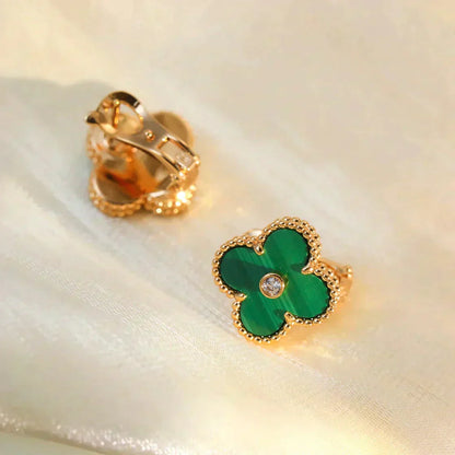 [NOBLE AURA]CLOVER MEDIUM 1 MOTIFS MALACHITE DIAMOND EARRINGS