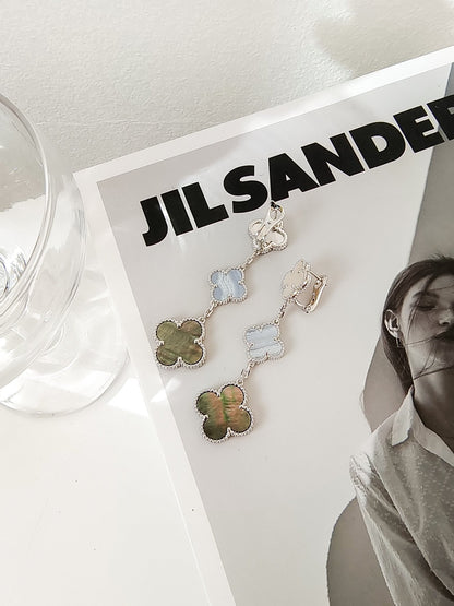 [NOBLE AURA]CLOVER 3 MOTIFS CHALCEDONY DARK MOP SILVER EARRINGS