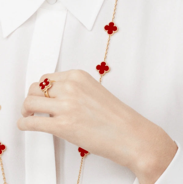 [NOBLE AURA]CLOVER CARNELIAN RING ROSE GOLD DIAMOND