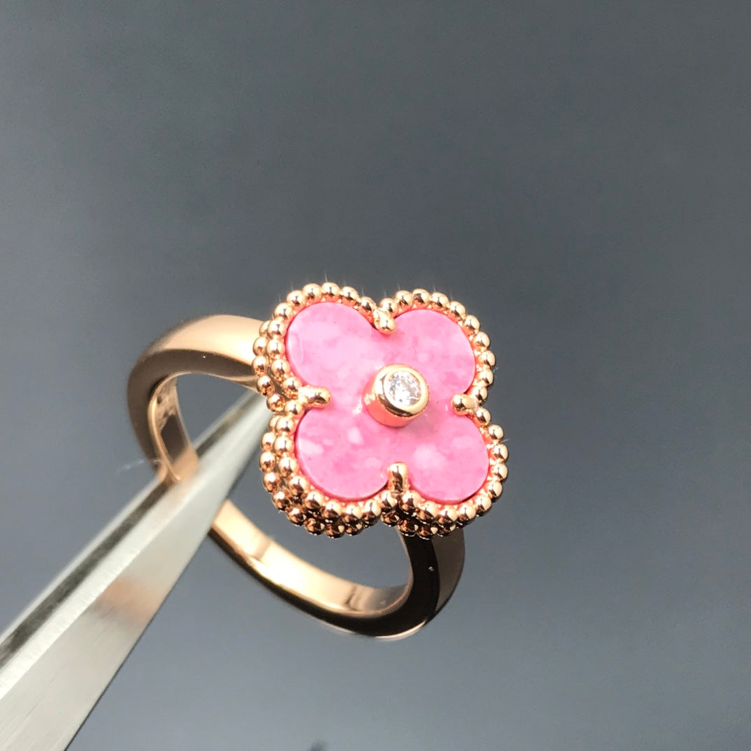[NOBLE AURA]CLOVER RHODONITE ROSE GOLD RING