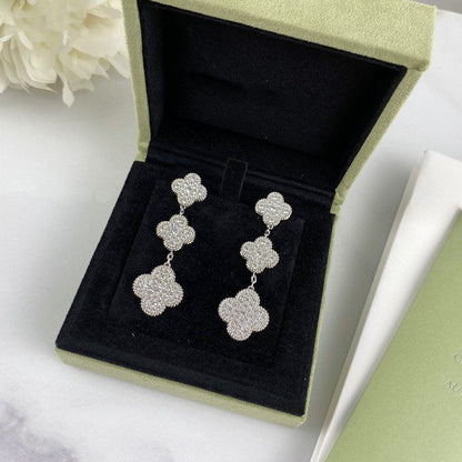 [NOBLE AURA]CLOVER 3 MOTIF DIAMOND SILVER DROP EARRINGS