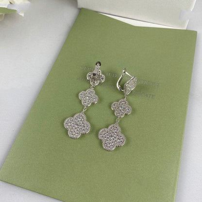 [NOBLE AURA]CLOVER 3 MOTIF DIAMOND SILVER DROP EARRINGS