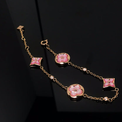 [NOBLE AURA]STAR AND SUN 4 MOTIF PINK MOP PINK GOLD BRACELET