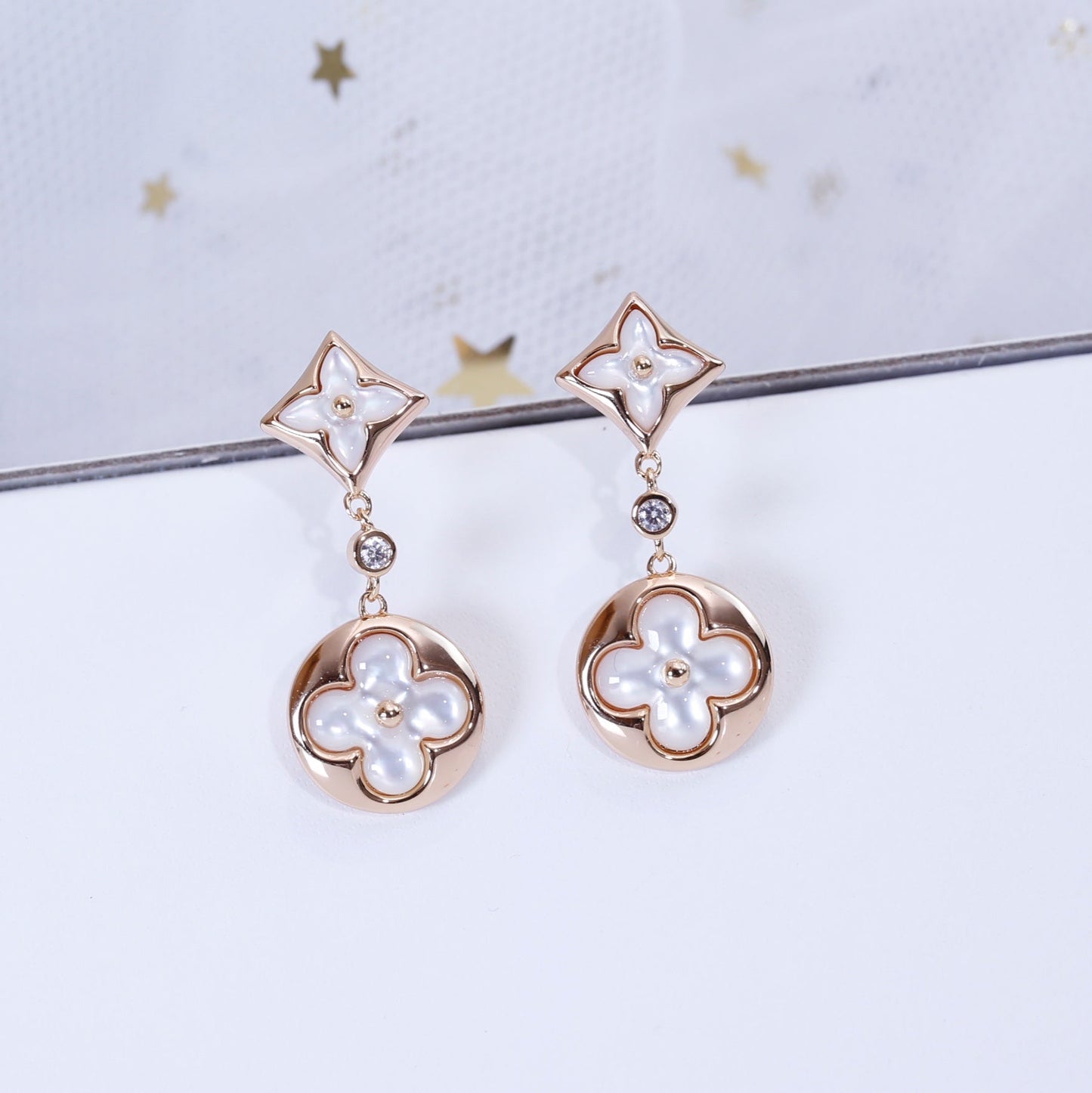 [NOBLE AURA]STAR AND SUN PINK GOLD MOP DROP EARRINGS