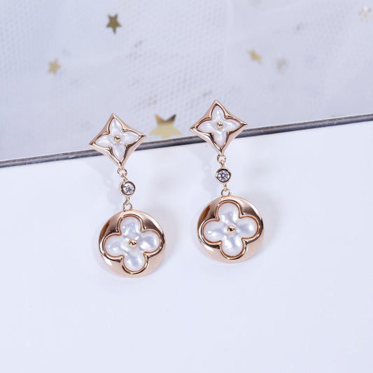 [NOBLE AURA]STAR AND SUN PINK GOLD MOP DROP EARRINGS