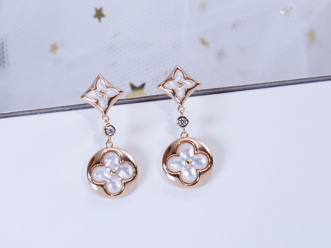 [NOBLE AURA]STAR AND SUN PINK GOLD MOP DROP EARRINGS