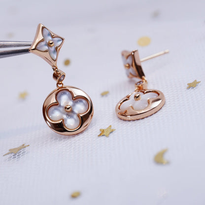 [NOBLE AURA]STAR AND SUN PINK GOLD MOP DROP EARRINGS