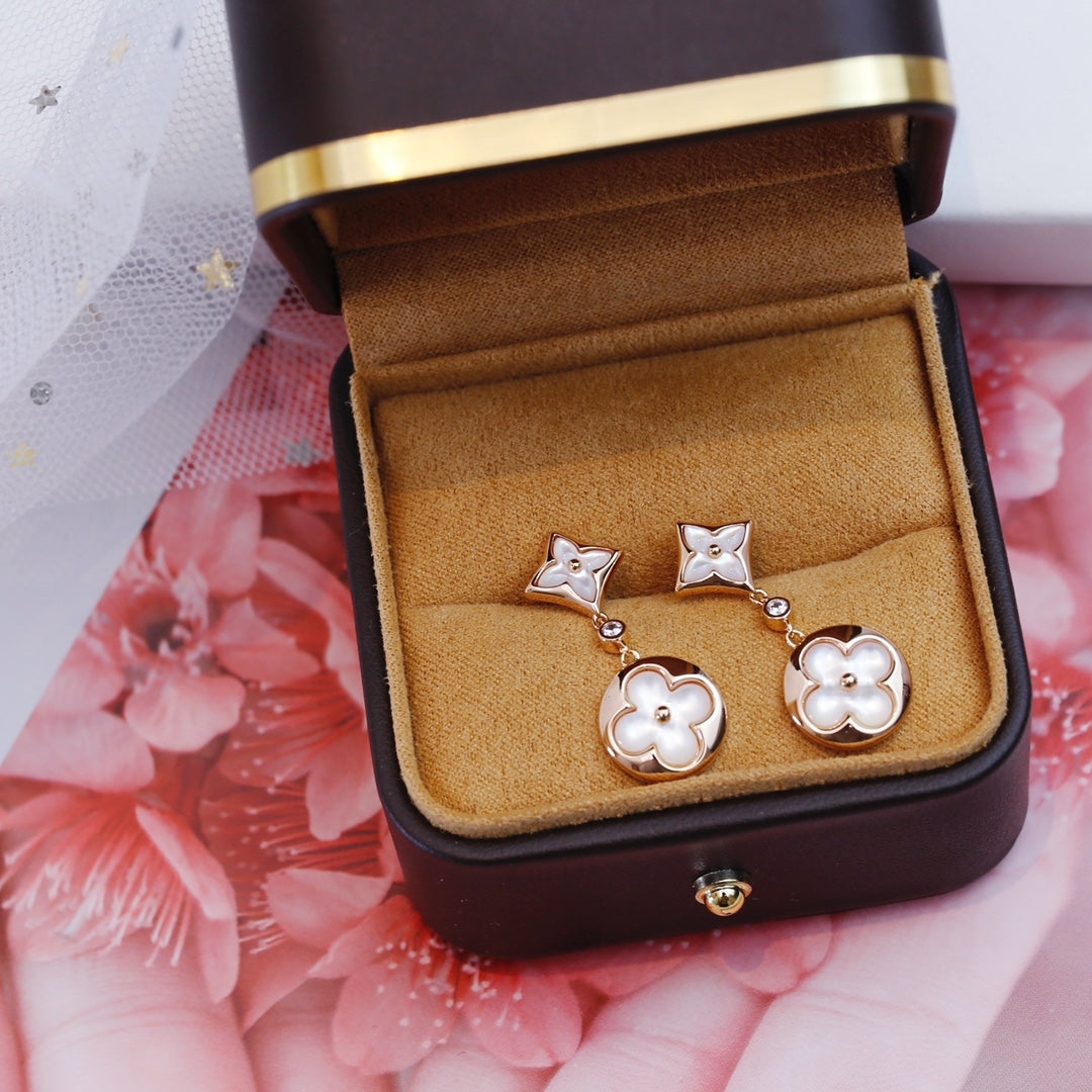 [NOBLE AURA]STAR AND SUN PINK GOLD MOP DROP EARRINGS