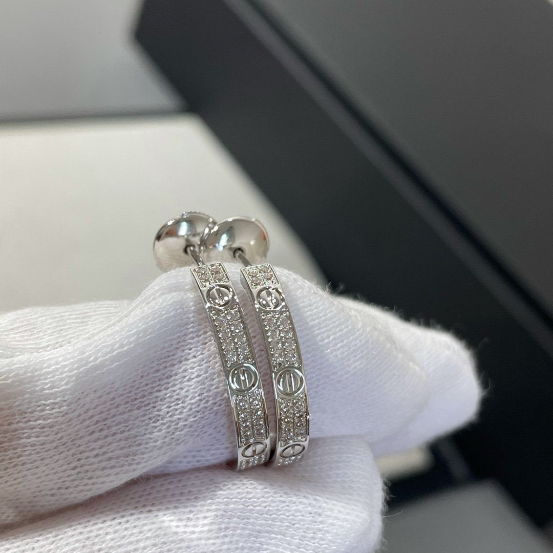[NOBLE AURA]LOVE DIAMOND SILVER HOOP EARRINGS