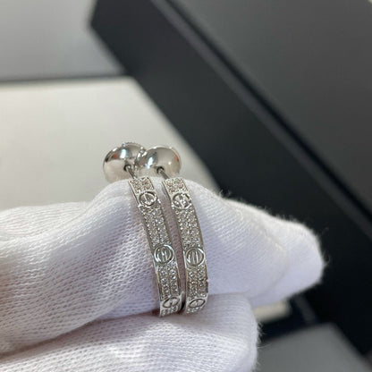 [NOBLE AURA]LOVE DIAMOND SILVER HOOP EARRINGS