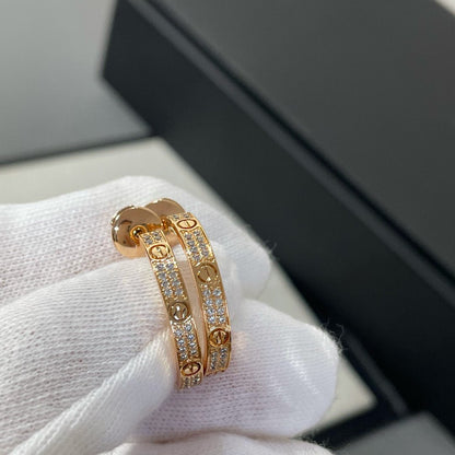 [NOBLE AURA]LOVE DIAMOND PINK GOLD HOOP EARRINGS