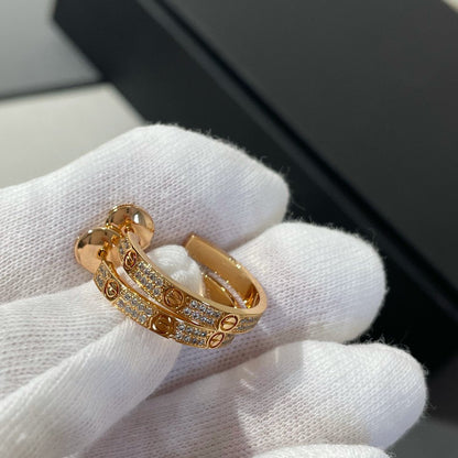 [NOBLE AURA]LOVE DIAMOND PINK GOLD HOOP EARRINGS