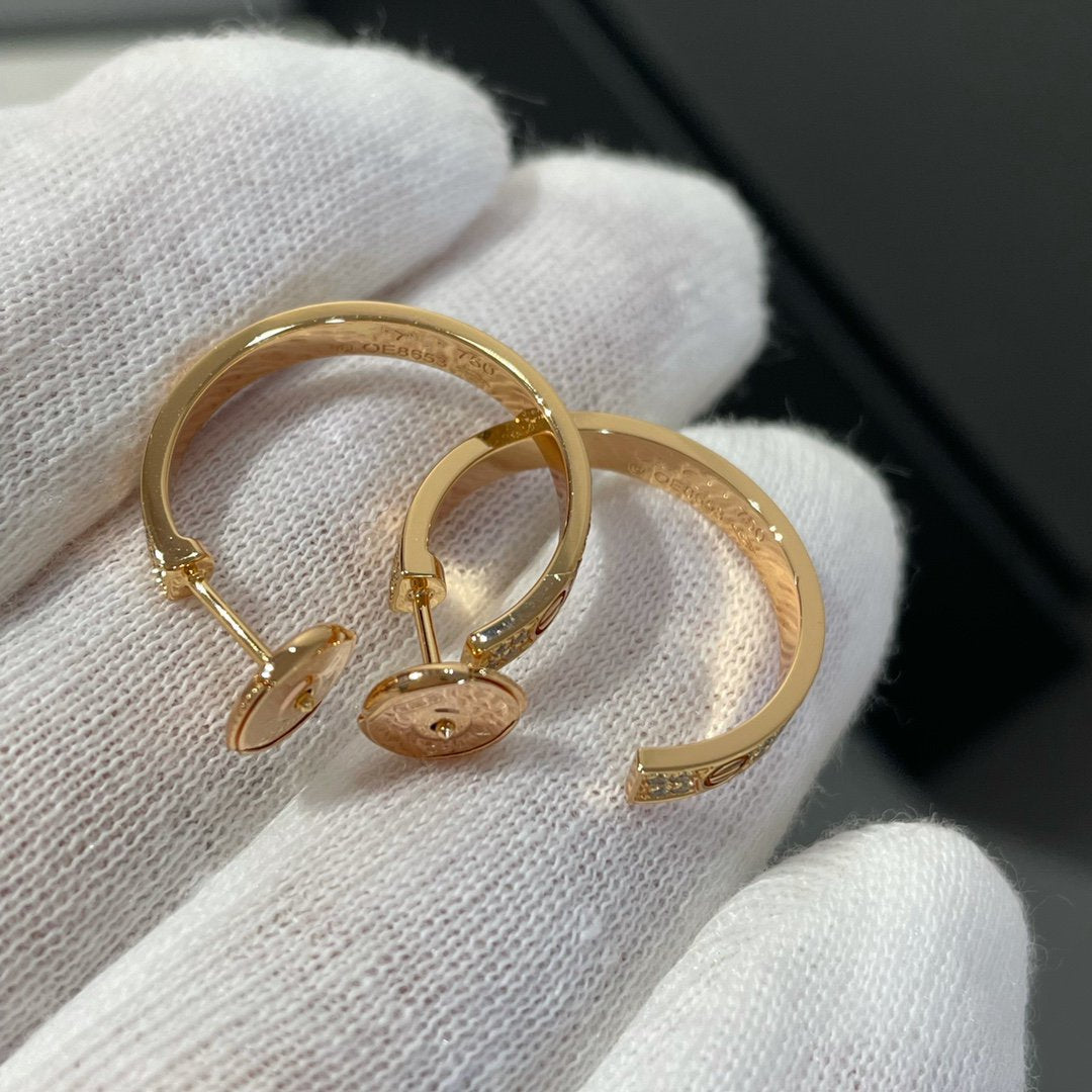 [NOBLE AURA]LOVE DIAMOND PINK GOLD HOOP EARRINGS