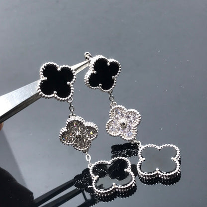 [NOBLE AURA]CLOVER 3 MOTIF DIAMOND ONYX SILVER EARRINGS