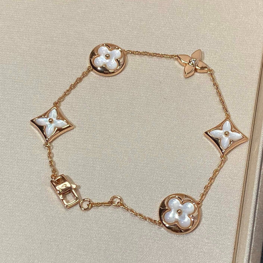 [NOBLE AURA]STAR AND SUN 5 MOTIF MOP PINK GOLD BRACELET
