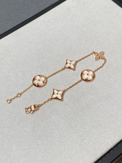 [NOBLE AURA]STAR AND SUN 5 MOTIF MOP PINK GOLD BRACELET